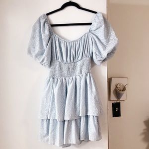 Floral Print Short Sleeve Smocked Mini Dress